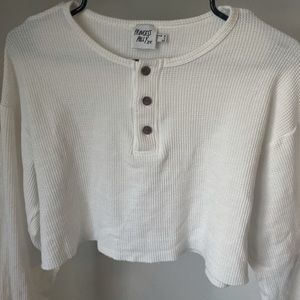 Princess Polly MIA CROPPED HENLEY SWEATSHIRT WHITE